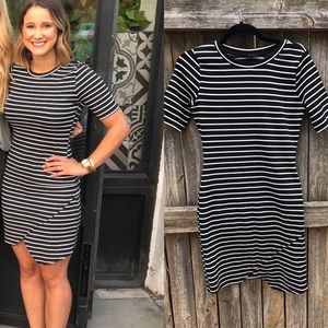 Black & white striped casual dress